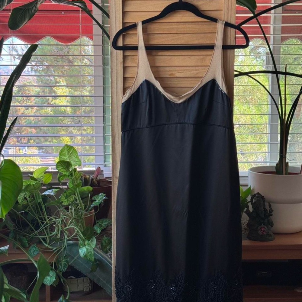 Laundry by design black silk slip dress with cream trim , vintage Y2K fairycore